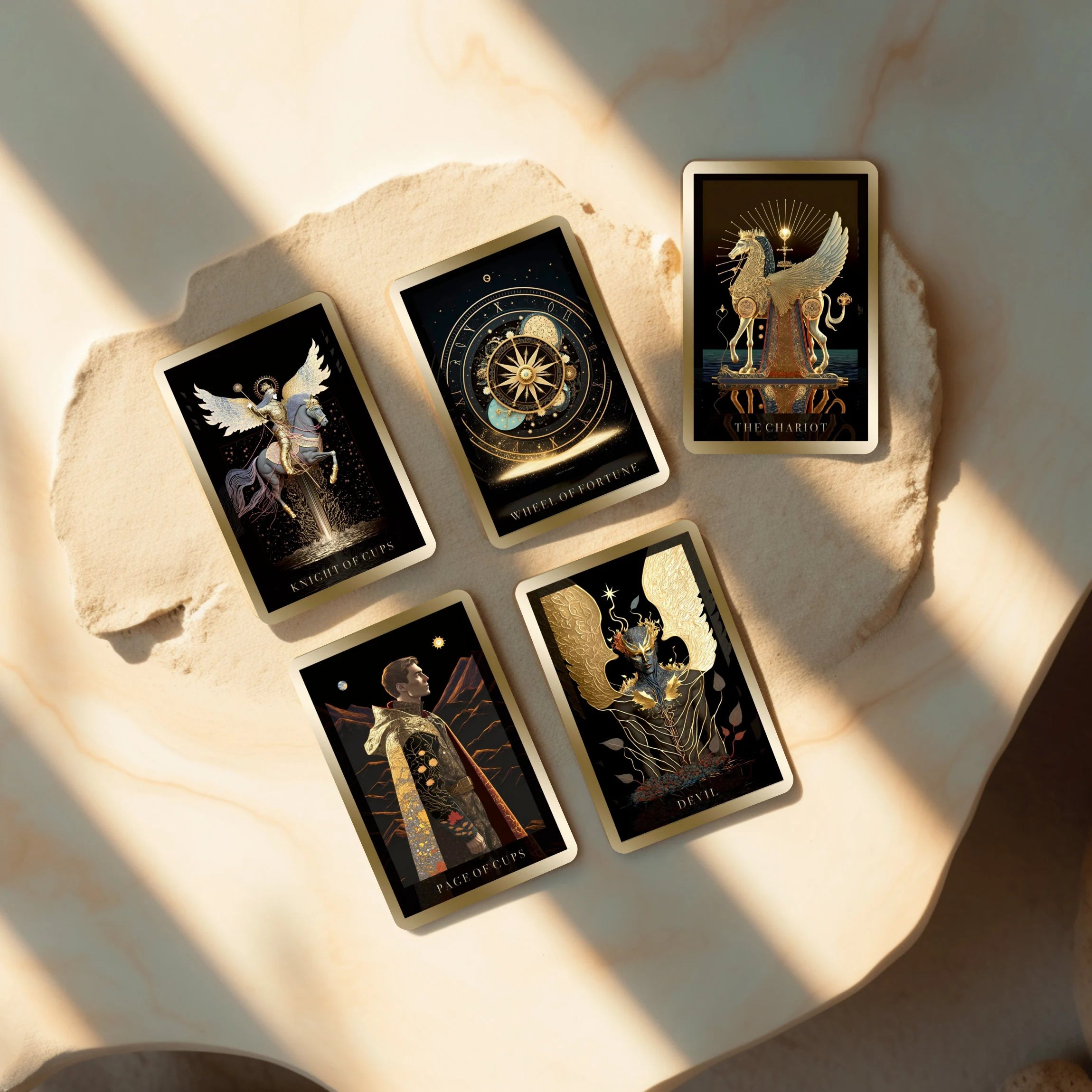 AI-Designed Tarot Deck: 78 Black & Gold Tarot Cards with Guidebook