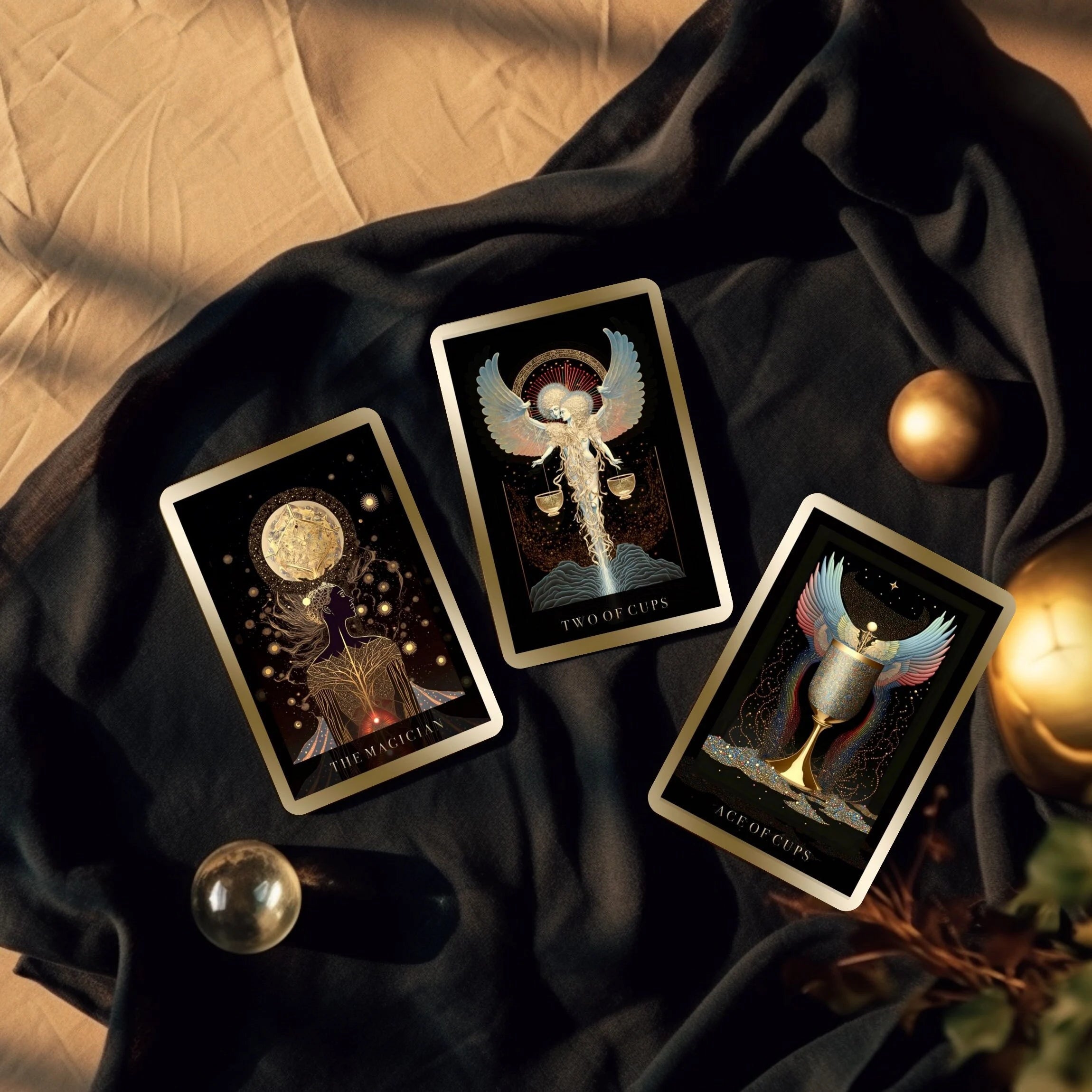 AI-Designed Tarot Deck: 78 Black & Gold Tarot Cards with Guidebook