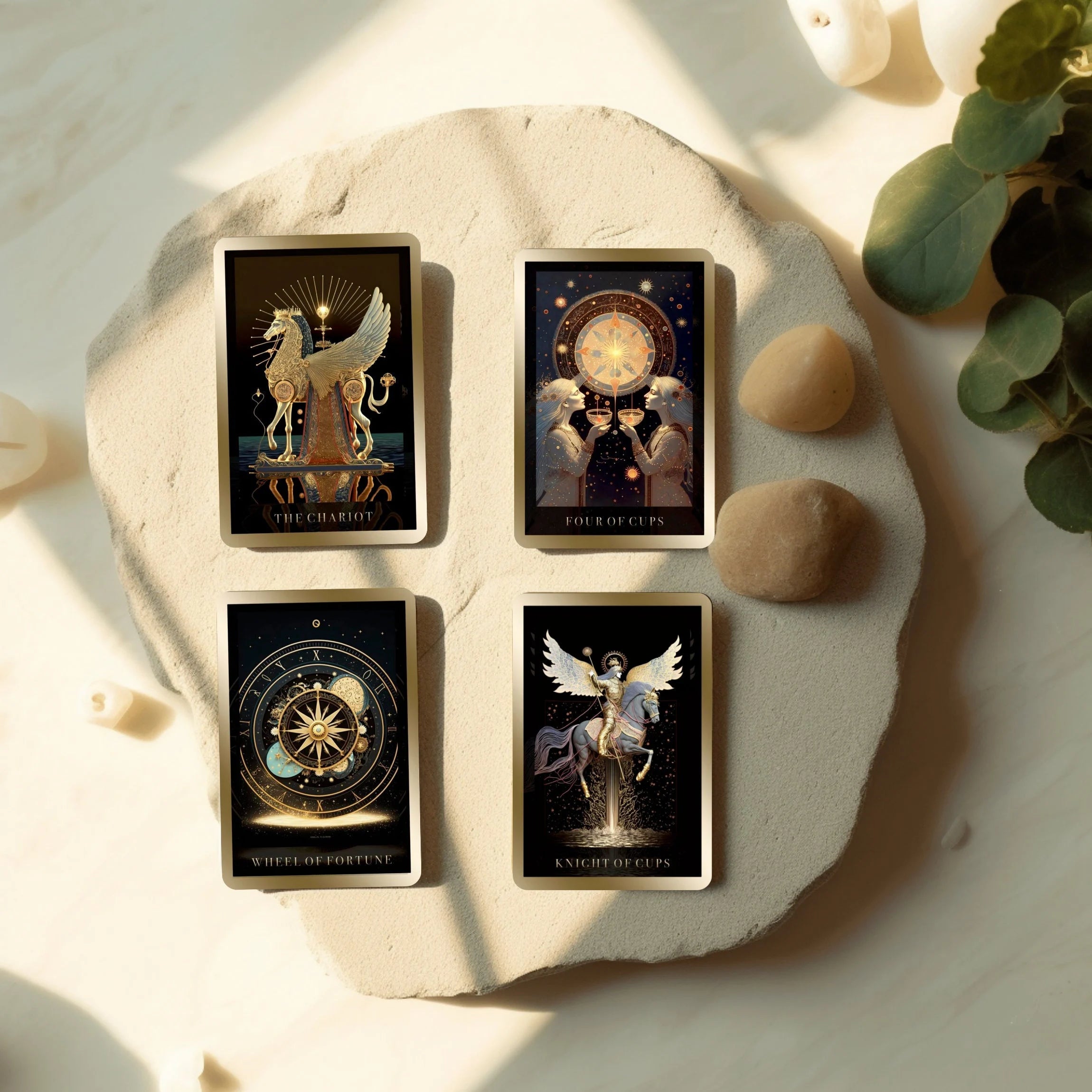 AI-Designed Tarot Deck: 78 Black & Gold Tarot Cards with Guidebook