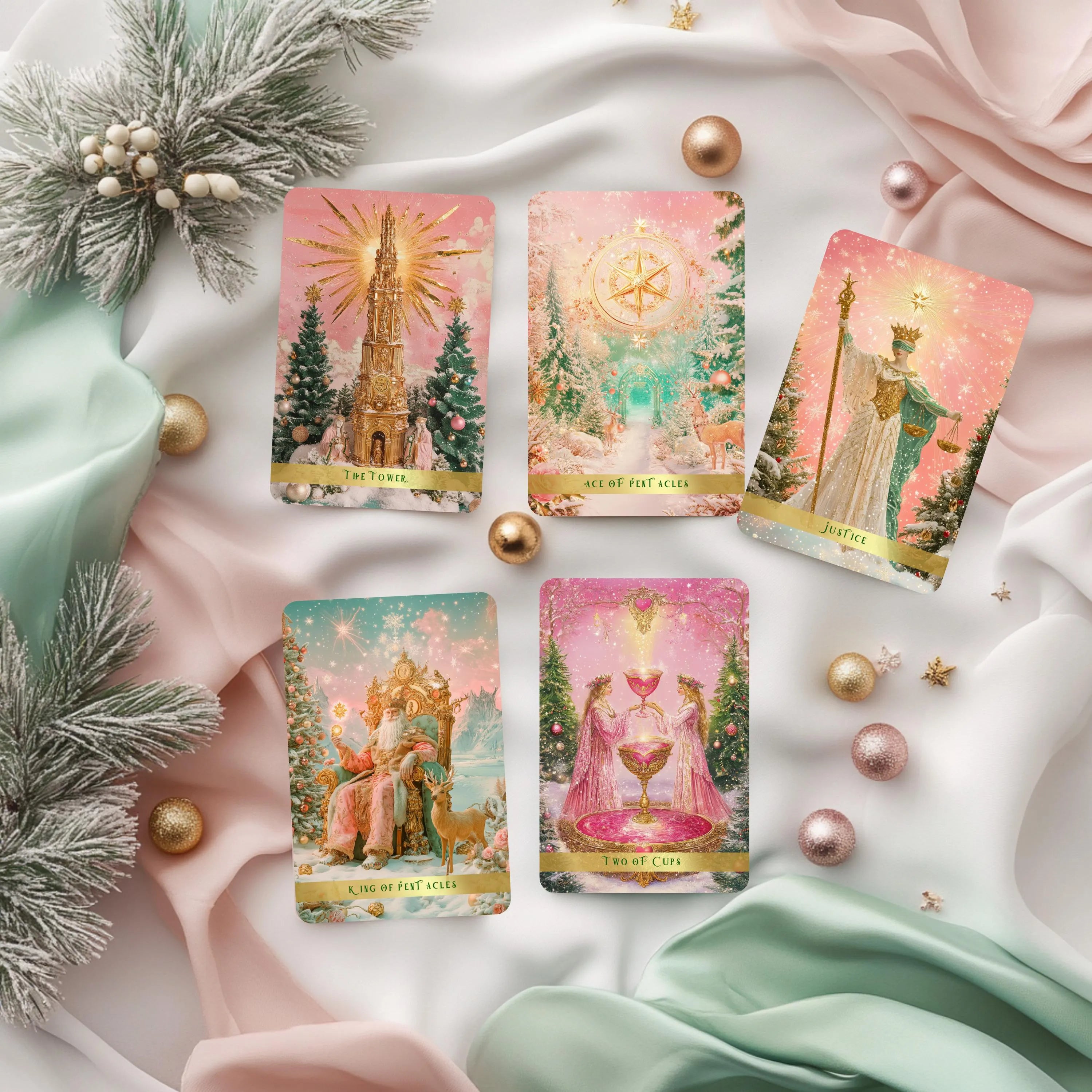 Blushing Noel Tarot Deck: Pink Christmas Tarot Cards with Guidebook