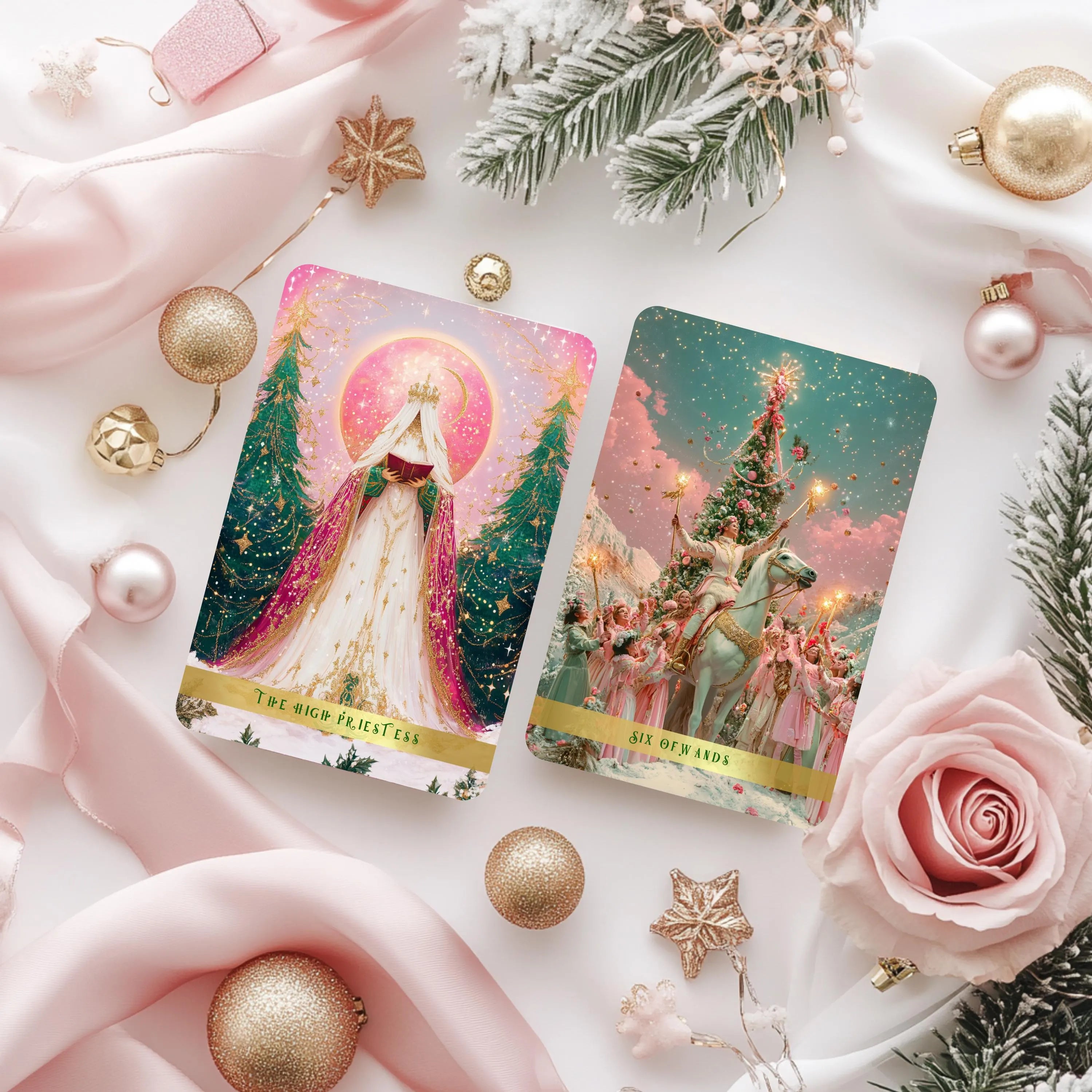 Blushing Noel Tarot Deck: Pink Christmas Tarot Cards with Guidebook