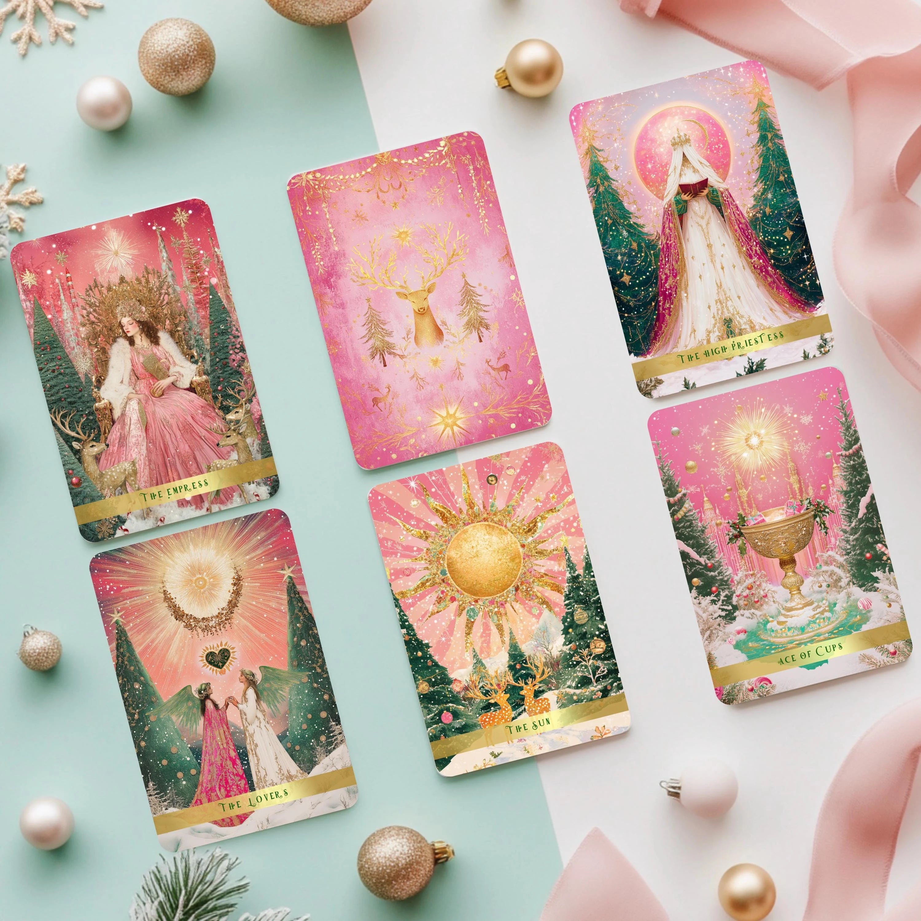 Blushing Noel Tarot Deck: Pink Christmas Tarot Cards with Guidebook