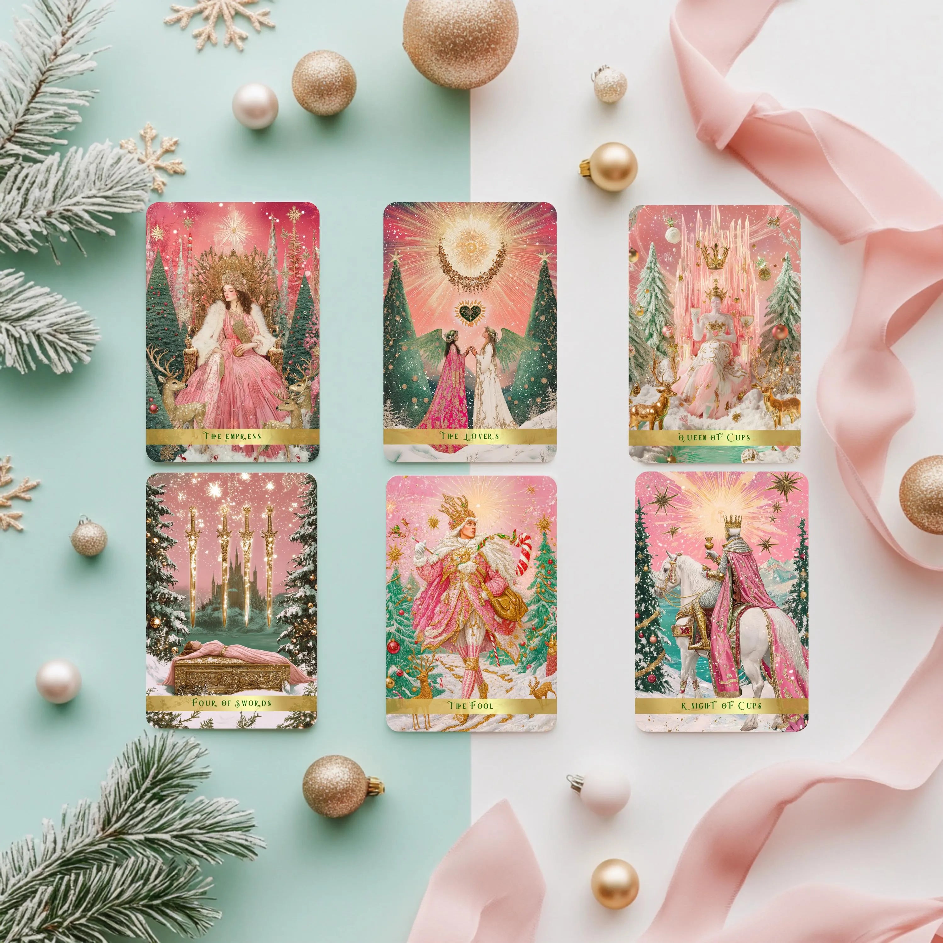 Blushing Noel Tarot Deck: Pink Christmas Tarot Cards with Guidebook