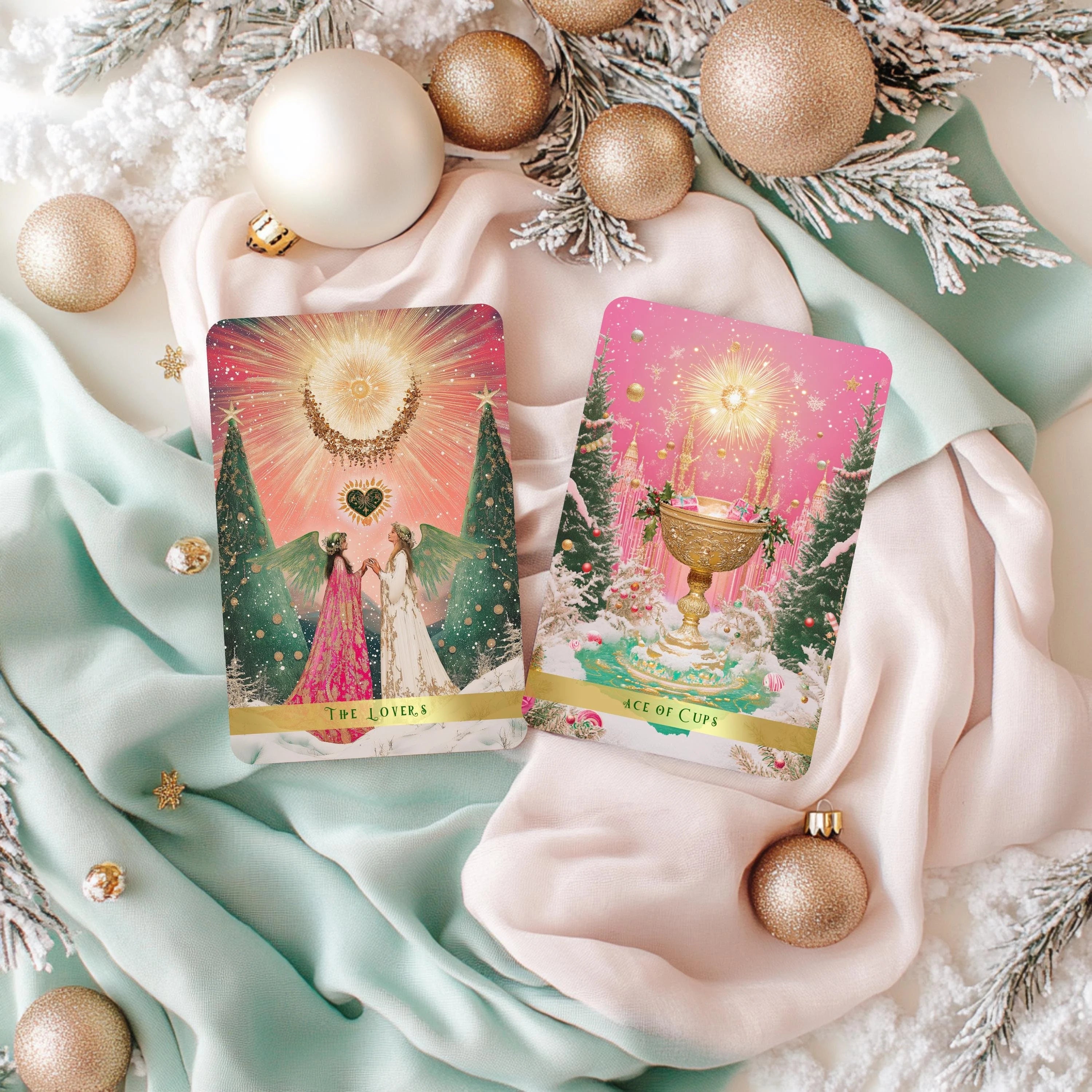 Blushing Noel Tarot Deck: Pink Christmas Tarot Cards with Guidebook