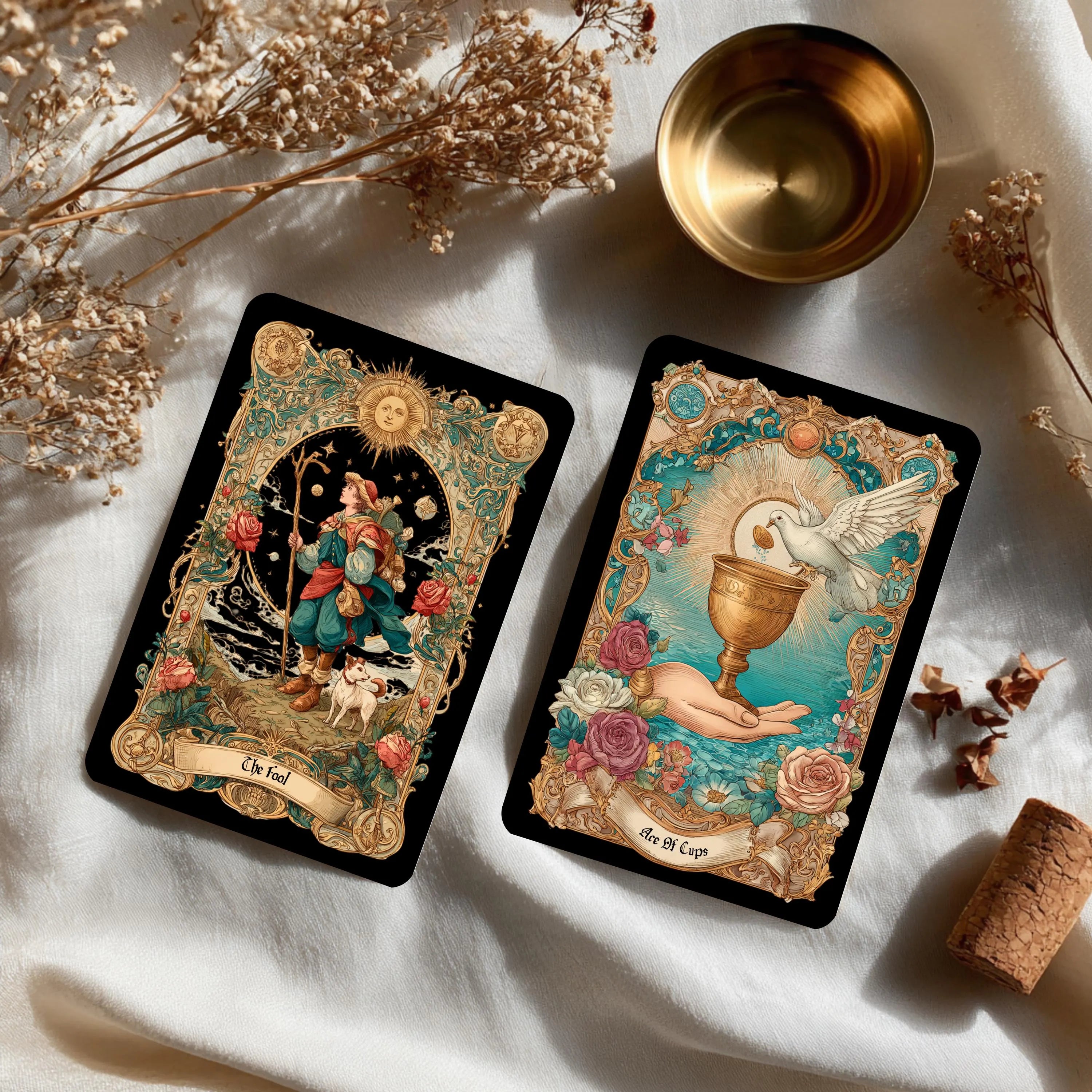 Antique Aurora Tarot Deck with Guidebook, Art Nouveau Tarot Cards