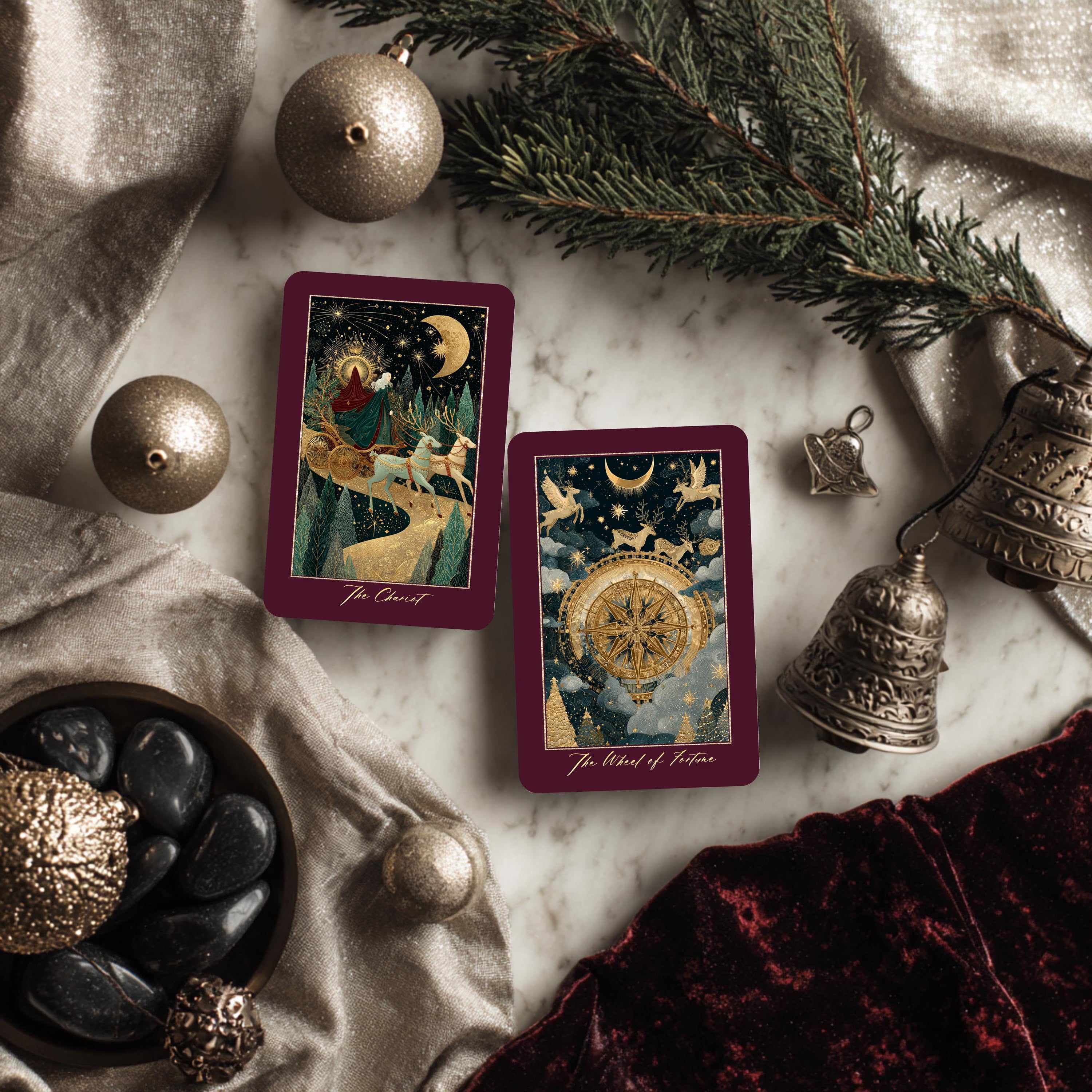 Golden Eve Christmas Tarot Deck – Luxury  Tarot Cards , Dark Winter Palette