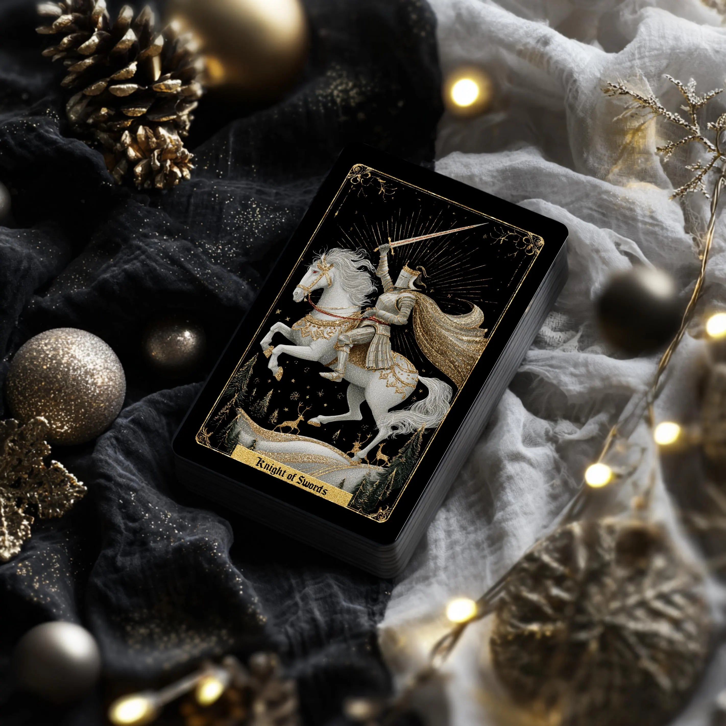 Royal Yule Tarot Deck, Vintage Red & Gold Christmas Cards