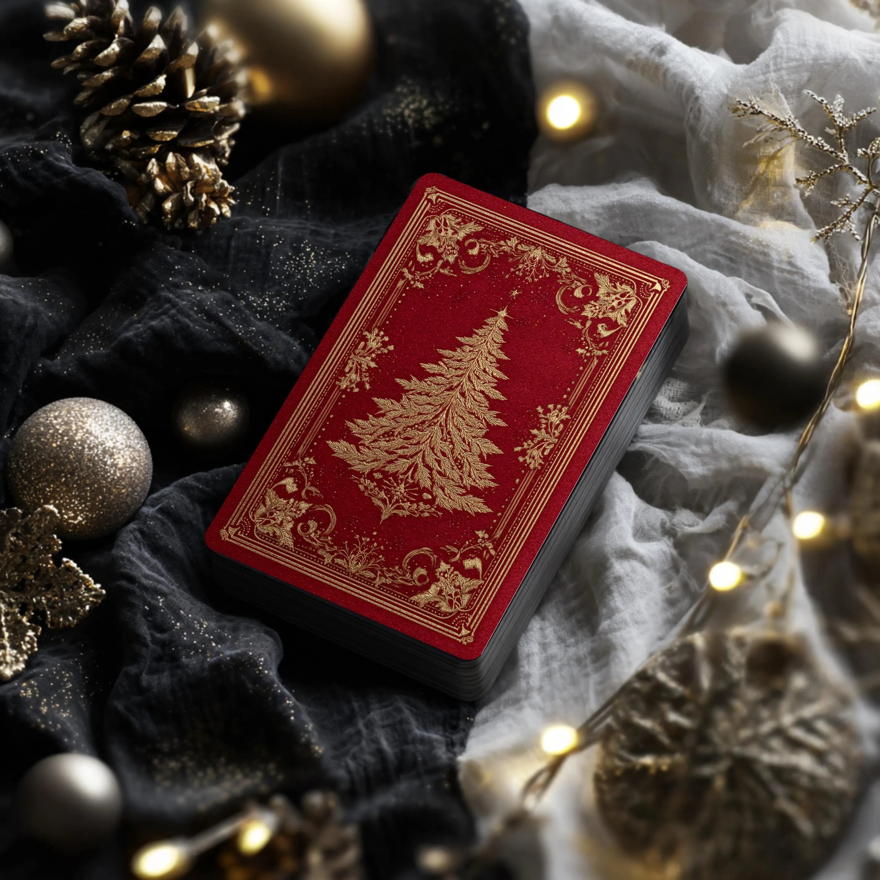 Royal Yule Tarot Deck, Vintage Red & Gold Christmas Cards