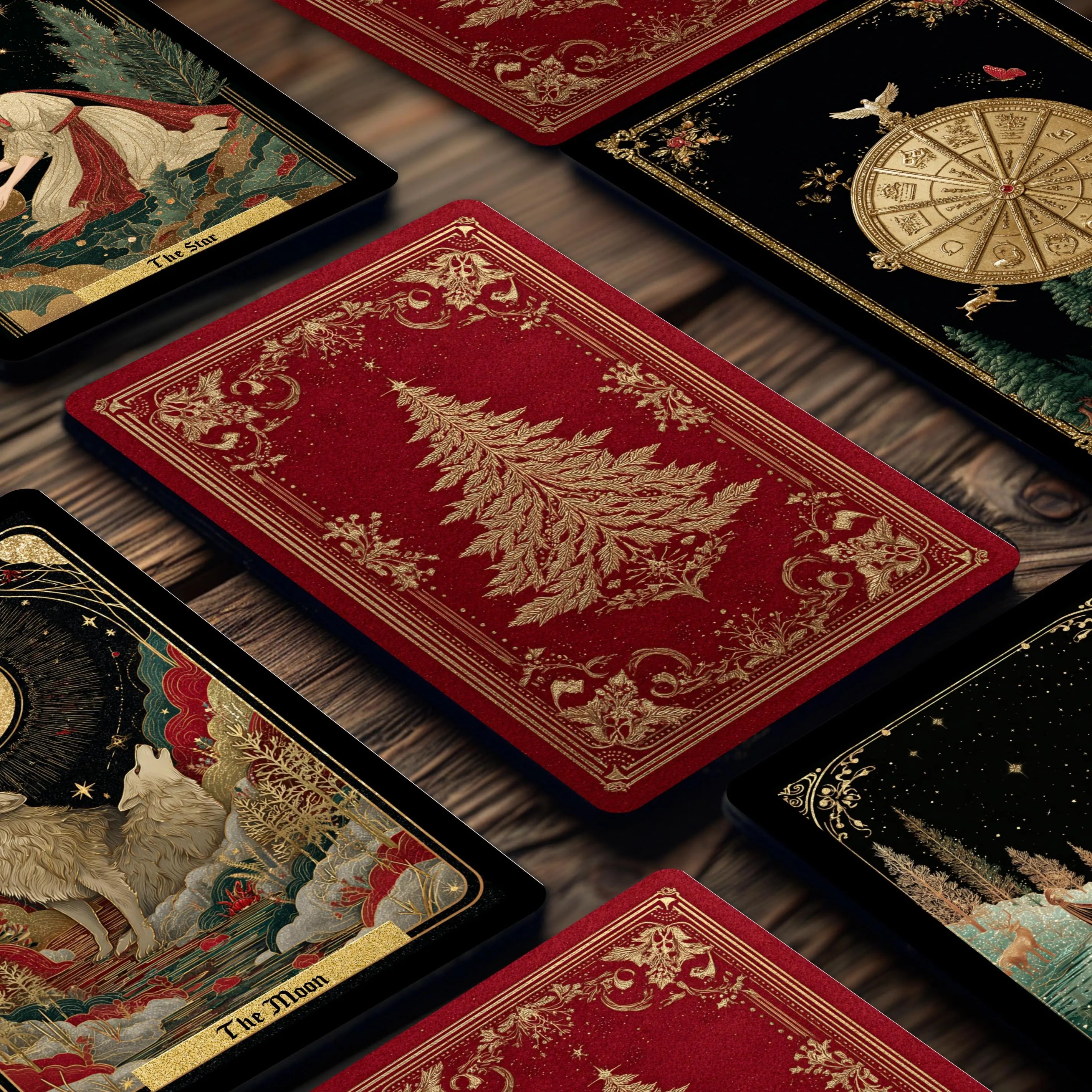 Royal Yule Tarot Deck, Vintage Red & Gold Christmas Cards