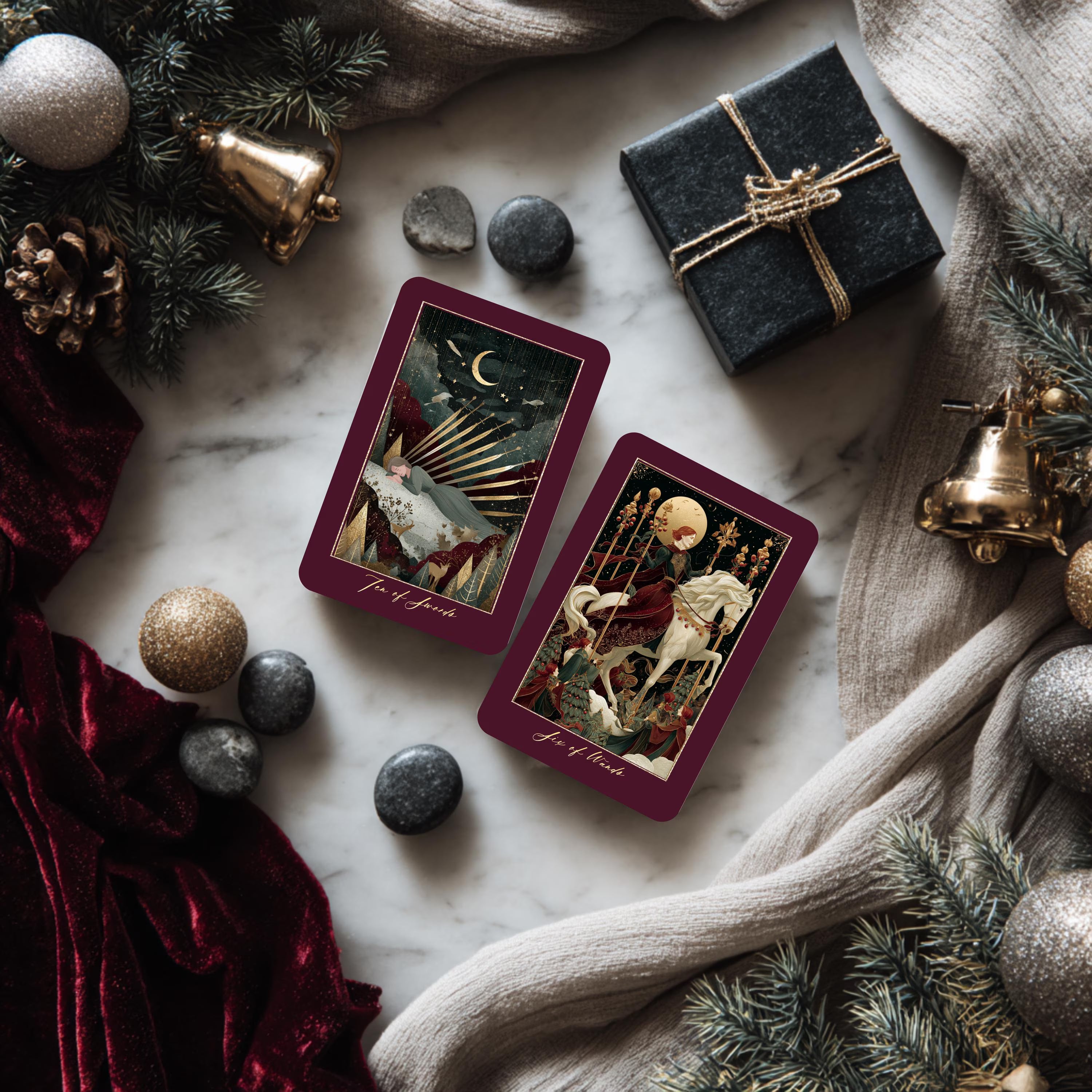 Golden Eve Christmas Tarot Deck – Luxury  Tarot Cards , Dark Winter Palette